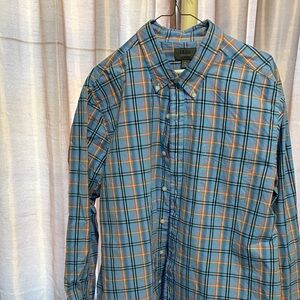 Classic Plaid Button-Down Shirt in Blue and Orange